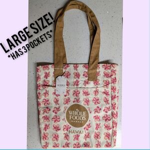 Whole Foods Hawaii Pink Plumeria Floral Hydro Large Tote Bag